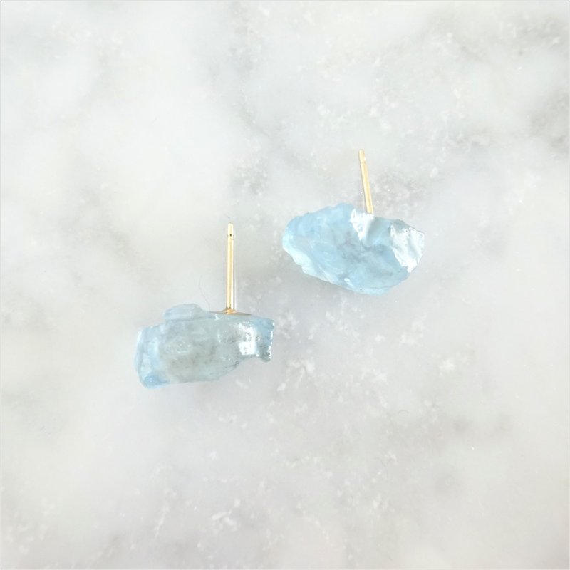 14kgf*Aquamarine earring (clip on) - 耳环/耳夹 - 宝石 蓝色