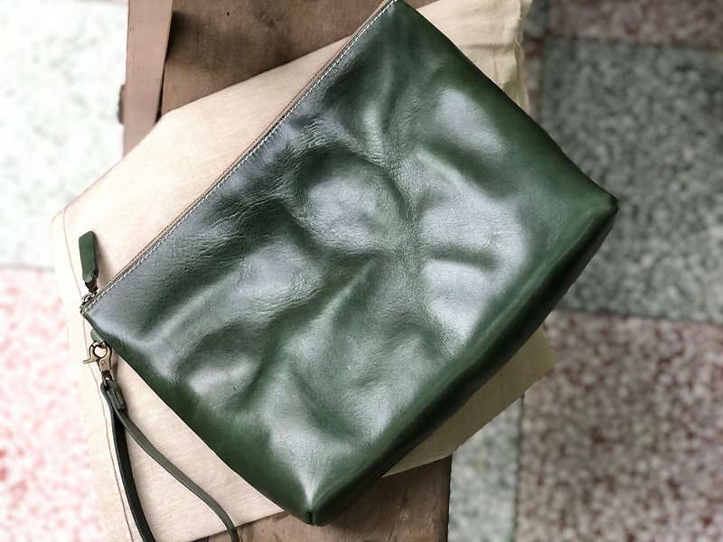 欧洲祖母绿手拿包 皮革手提包  -植鞣牛皮制- - 其他 - 真皮 绿色