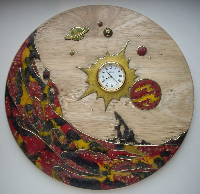 Wooden inlaid wall hanging clock - 时钟/闹钟 - 木头 多色
