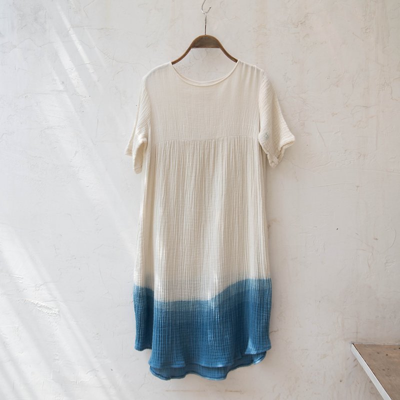 sea wave dress | indigo dyed soft cotton | - 洋装/连衣裙 - 棉．麻 蓝色