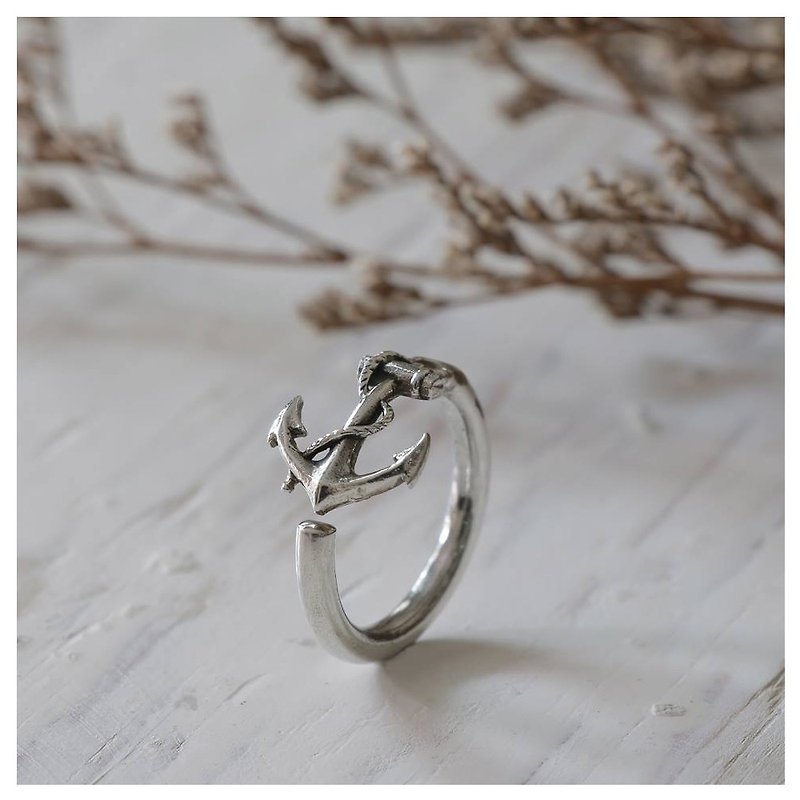 锚环戒指头骨银复古海军世界大战水手925礼物为她的首饰 - 戒指 - 其他金属 银色