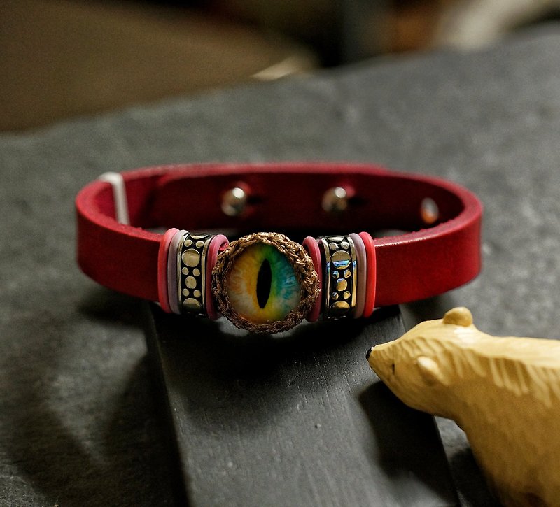 美国猫眼皮手带 ( Cateye Leather Bracelet E-10 ) - 手链/手环 - 真皮 红色