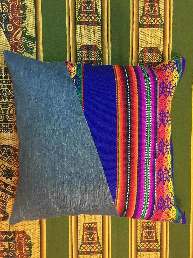 秘鲁民族风拼接单宁个性抱枕-蓝斜 - 枕头/抱枕 - 其他材质 蓝色