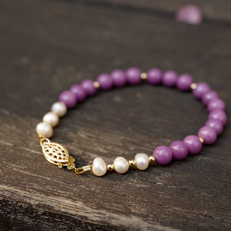 治愈紫云母石珍珠卡扣手链 未时VISHI原创美国原装14k包金女气质 - 手链/手环 - 其他材质 紫色