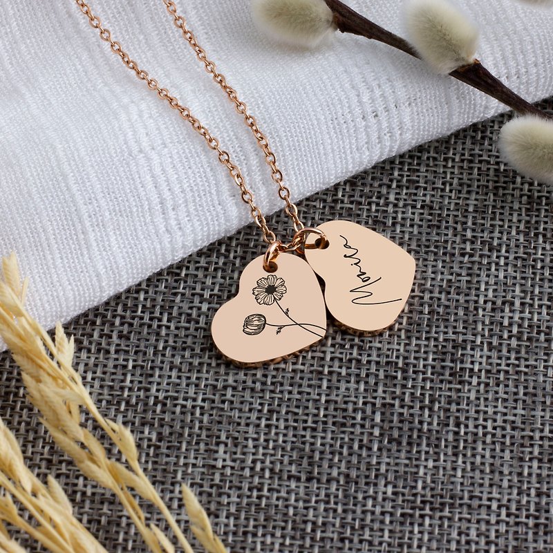Heart Necklace Birth Month Flower Personalized Gifts Mom Birth Necklaces Custom - 项链 - 其他金属 金色