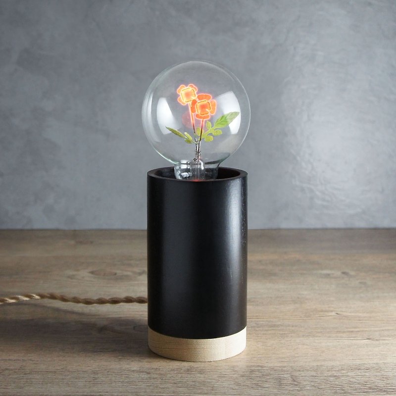 圆柱形木制小夜灯 - 含 1 个 玫瑰情人球灯泡 Edison-Style 爱迪生灯泡 - 灯具/灯饰 - 木头 白色