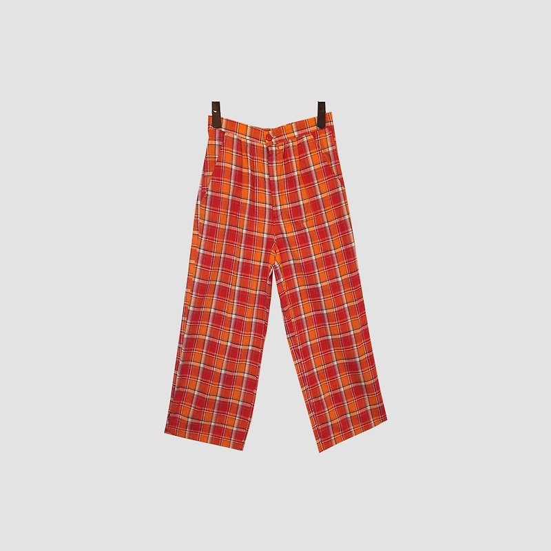 脱臼古着 / 橘红格子七分裤 no.077 vintage - 女装长裤 - 聚酯纤维 红色