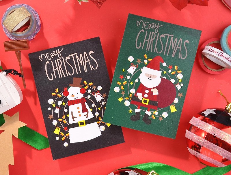 圣诞老人雪人圣诞卡明信片套装2片装 - C款 - 卡片/明信片 - 纸 红色