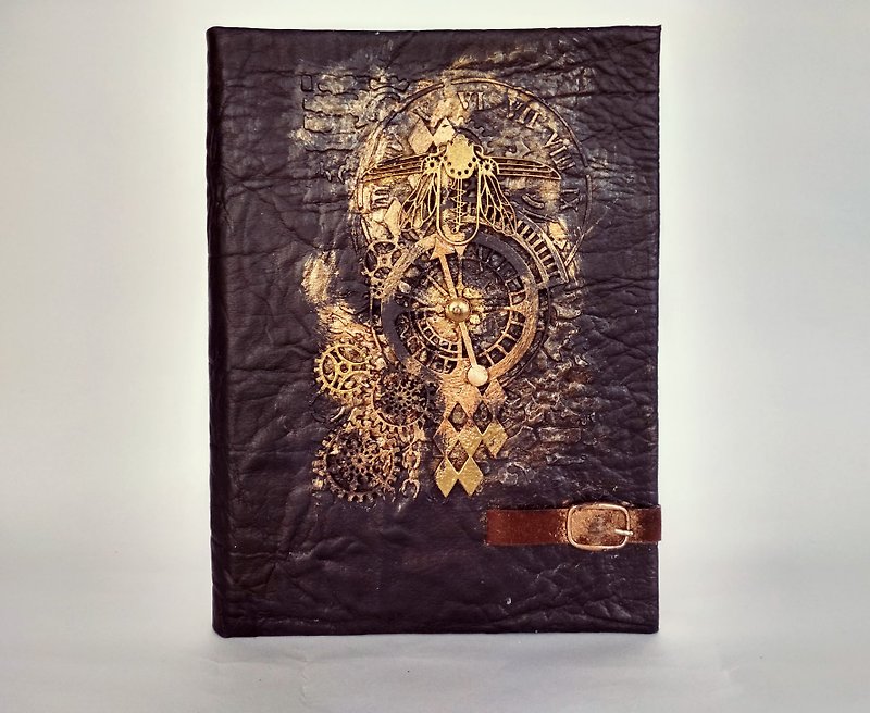 Steampunk grimoire journal handmade for sale Gothic notebook mechanical blank - 笔记本/手帐 - 纸 黑色