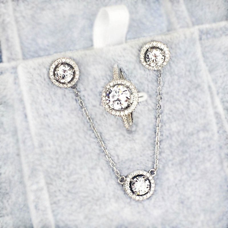 |纯银珠宝| 锆石 钻石切工 圆边水钻 耳环 锁骨链 戒指(可调戒围) - 锁骨链 - 宝石 白色