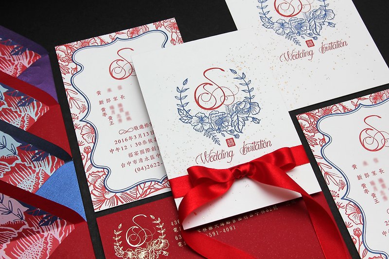 【设计师款婚卡】红花瓷凸版印刷明信片式喜帖/婚卡(高磅数纸材) - 喜帖 - 纸 红色