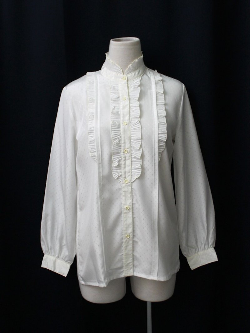 【RE0407T1932】森林系甜美法式立领白色古着衬衫 - 女装衬衫 - 聚酯纤维 白色
