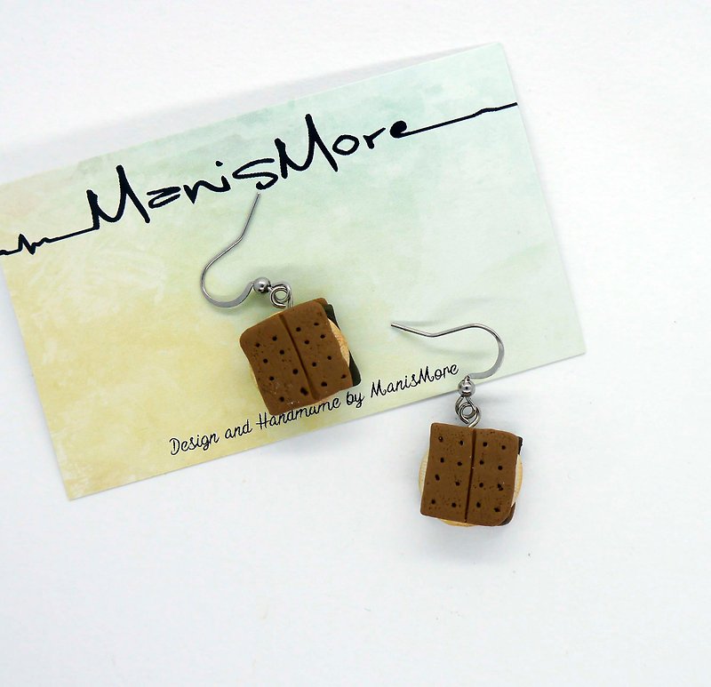 巧克力棉花糖饼干耳环 Marshmallow Cookies Earring - 耳环/耳夹 - 粘土 