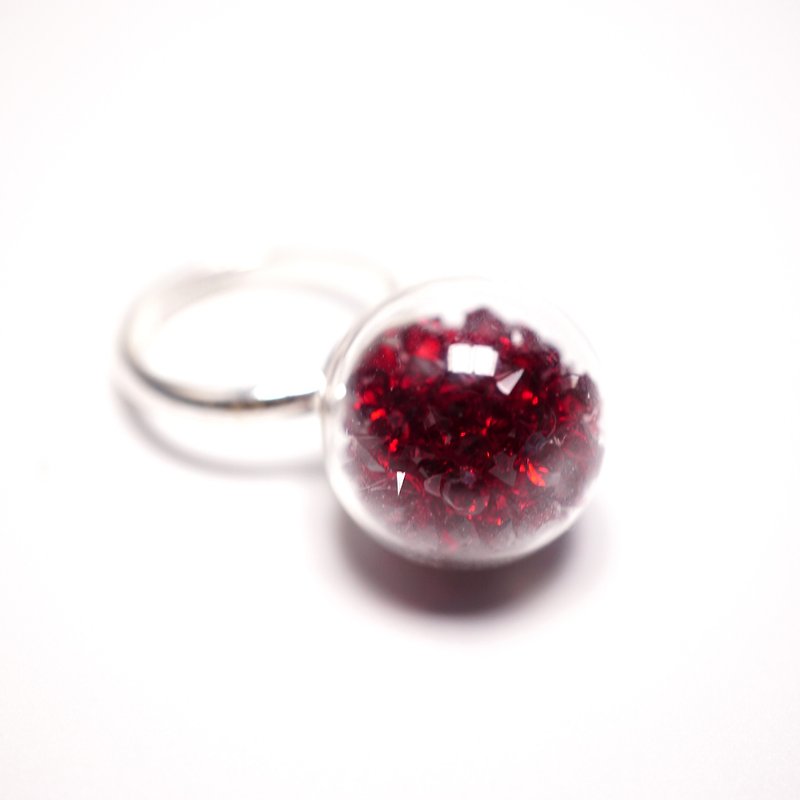 A Handmade 深红色水晶玻璃球戒指 - 戒指 - 玻璃 