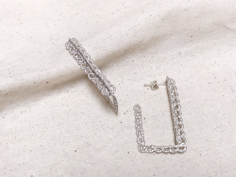 picture frame pierced earrings/ピクチャーフレーム ピアス - 耳环/耳夹 - 其他金属 银色