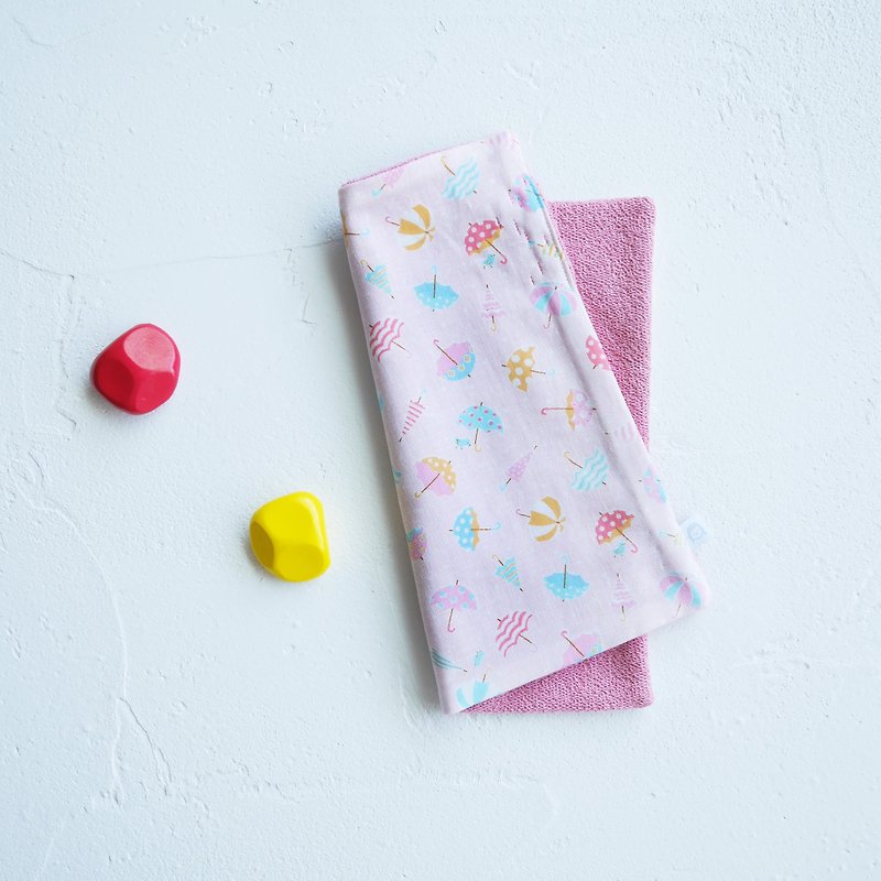 有机棉刺绣手帕巾 ハンカチ - 粉色雨伞 - 围嘴/口水巾 - 棉．麻 粉红色