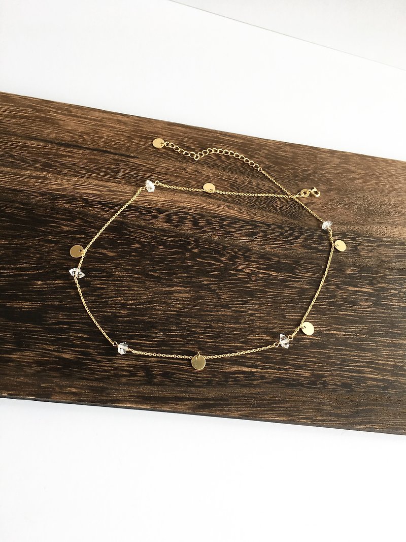 Diamond quartz and metal plate simple necklace SV925  - 项链 - 石头 透明
