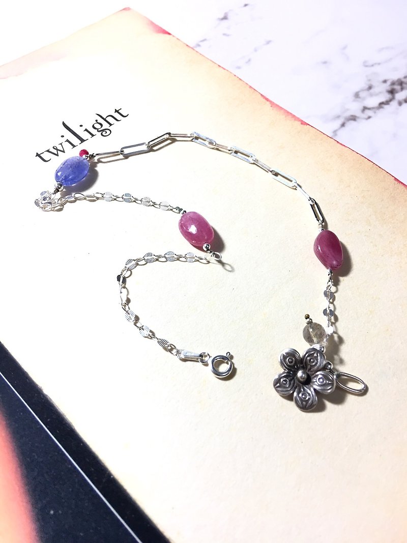 Ops Tanznite Ruby silver bracelet - 丹泉石/纯银/红宝石/限定 - 手链/手环 - 宝石 银色