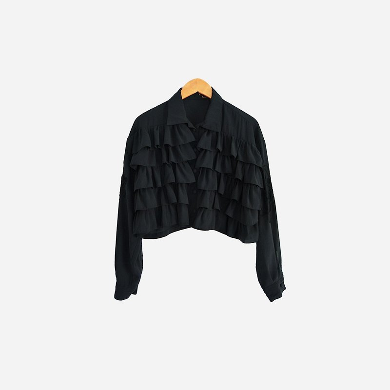 脱臼古着 / 层层波浪素黑衬衫 no.651 vintage - 女装衬衫 - 其他材质 黑色