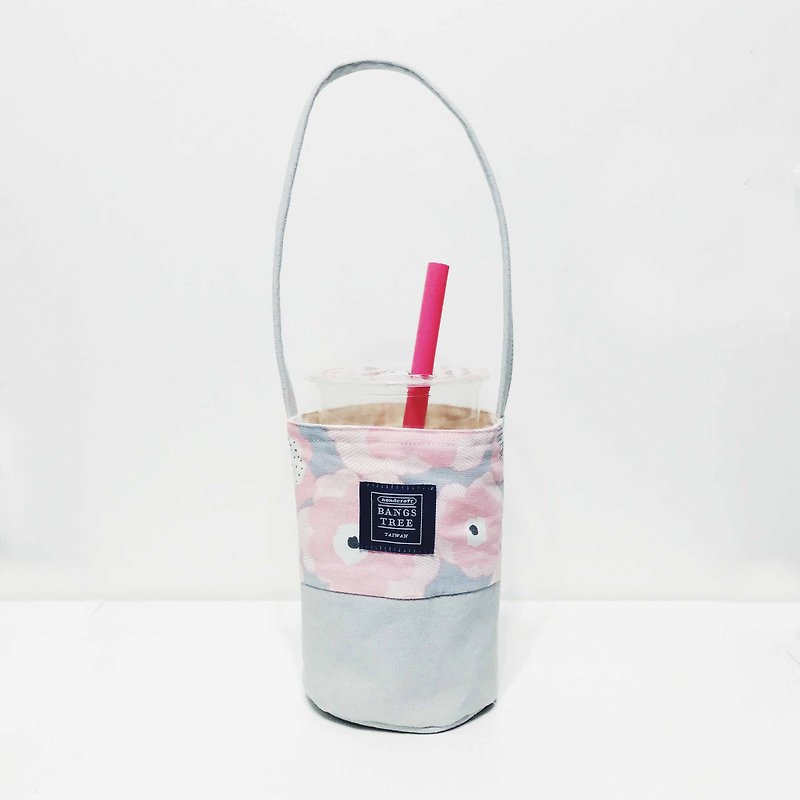 饮料提袋 - 粉色罂粟花 - 随行杯提袋/水壶袋 - 棉．麻 粉红色