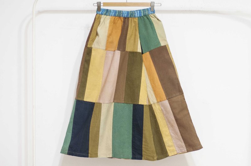 棉麻拼布裙/民族风裙/色块拼接skirt/波希米亚裙-南美洲森林山丘 - 裙子 - 棉．麻 多色