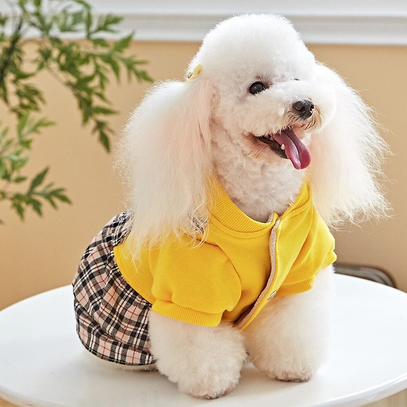 宠物衣服 两件式格纹吊带裙 - 衣/帽 - 棉．麻 黄色