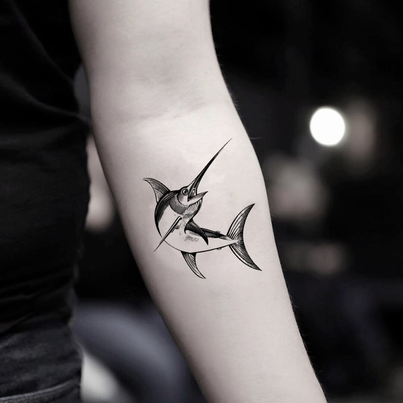OhMyTat 马林鱼 Marlin 刺青图案纹身贴纸 (2 张) - 纹身贴 - 纸 黑色