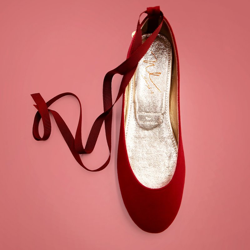 Leá Red (舞蹈红) Flats 女伶版 | WL - 芭蕾鞋/娃娃鞋 - 棉．麻 红色
