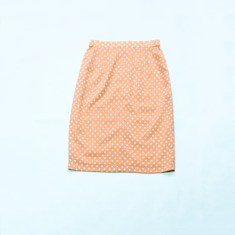 古着半裙 / 粉橙与白色水玉半裙 - 裙子 - 聚酯纤维 橘色