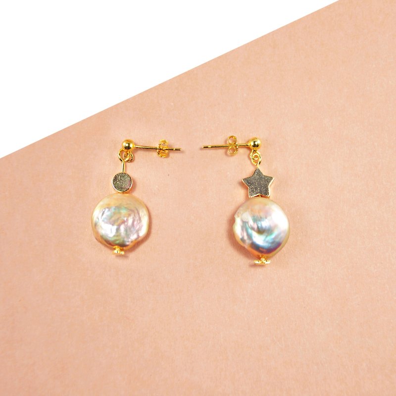 【母亲节礼盒】珍珠925纯银镀金耳环 粉红色珍珠耳环 - 耳环/耳夹 - 珍珠 粉红色