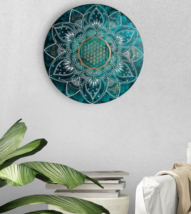 Mandala Flower of Life Sacred geometry spiritual painting Meditation wall art - 墙贴/壁贴 - 压克力 绿色