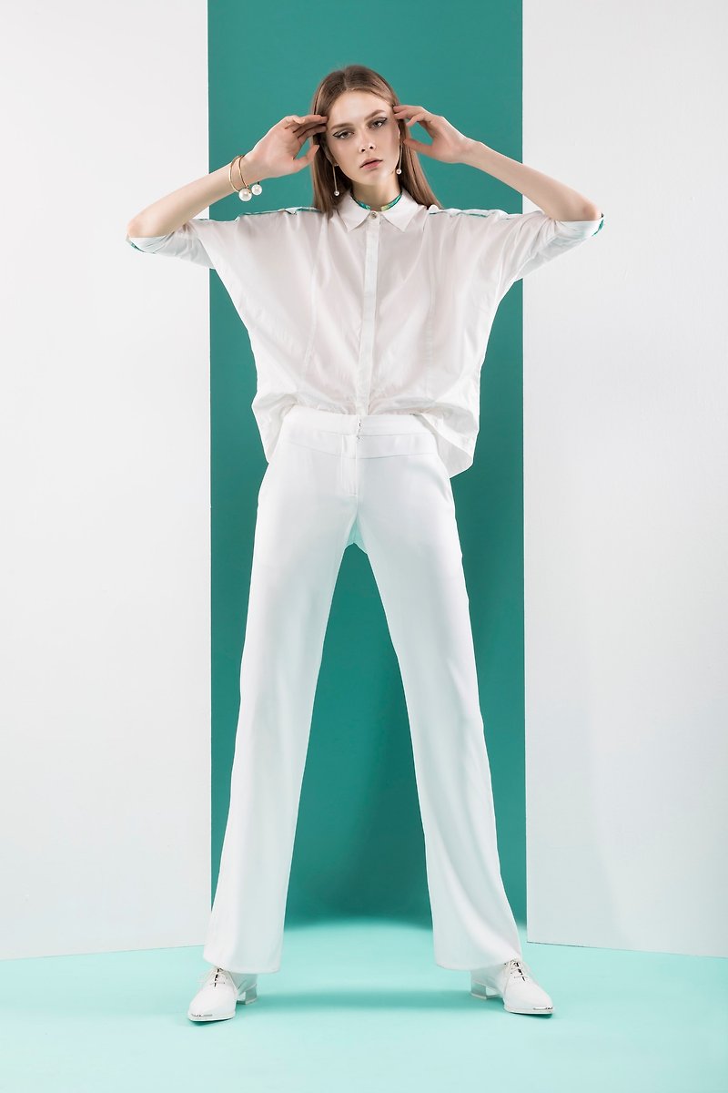 雅典娜绿连袖衬衫 - 女装衬衫 - 聚酯纤维 白色