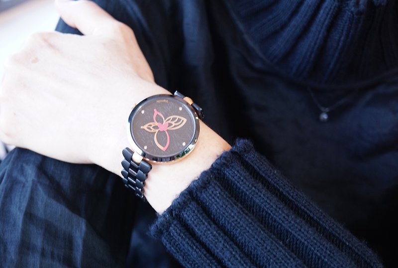 蝴蝶腕表 神秘黑钢表带系列--   优雅 · 时光 绯红墨客 - 女表 - 不锈钢 