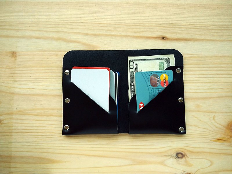 Handmade Slim Wallet,Bi-fold,Thin Card Case,Original Design,Handcrafted Gift - 皮夹/钱包 - 真皮 黑色