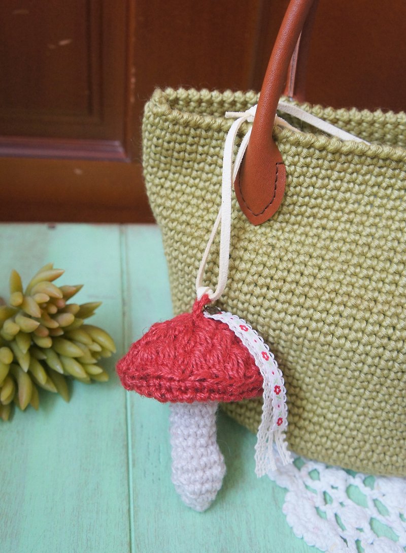 (展示品出清)手工麻线编织彩色蘑菇项链~ - 项链 - 棉．麻 红色