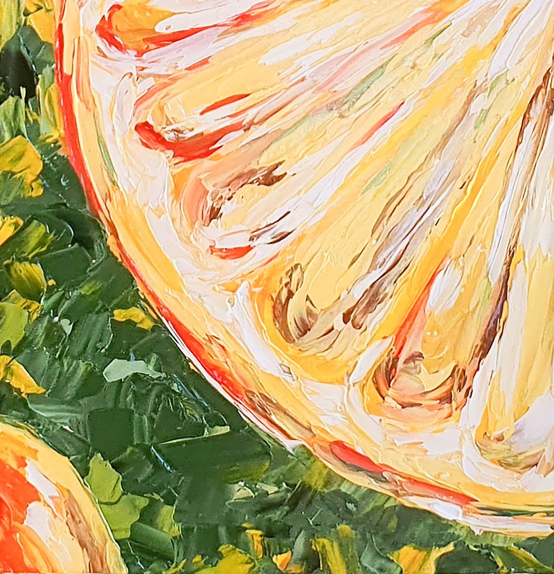 Orange Painting Citrus Fruit Original Art Vegetable Wall Art Food Artwork Slice - 海报/装饰画/版画 - 其他材质 橘色