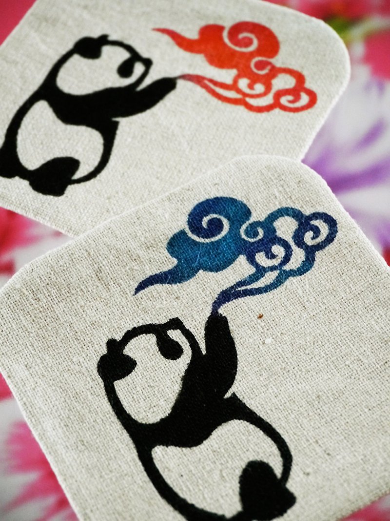 大熊猫 パンダ  型染めコースター  青い雲 - 杯垫 - 棉．麻 