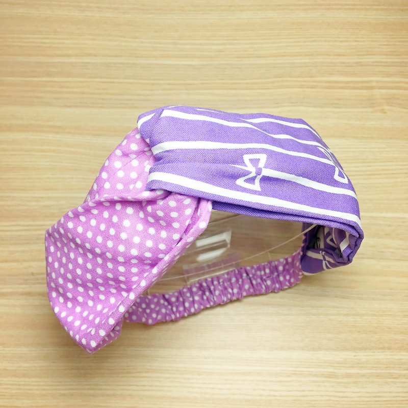 粉紫蝴蝶结手工交叉发带 松紧发带 - 发带/发箍 - 棉．麻 紫色
