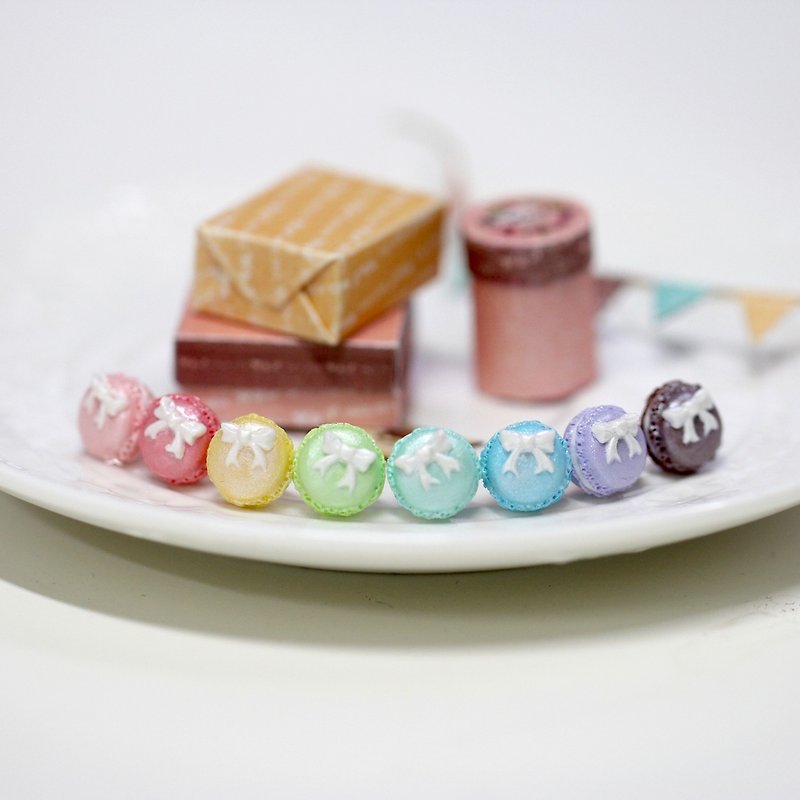 袖珍珠光马卡龙耳环套组 Miniature Pearl Macaron Earring Set - 耳环/耳夹 - 粘土 多色