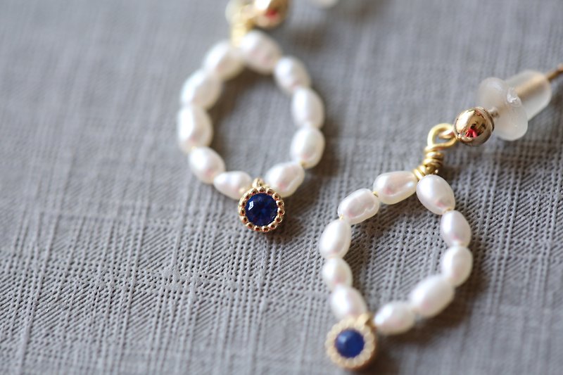 优雅海蓝色珍珠耳环│大海里的珍珠礼物 - 耳环/耳夹 - 宝石 蓝色