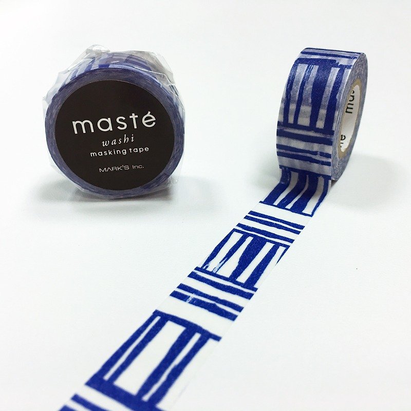 maste 和纸胶带 海外限定系列-Basic【笔刷线条-海军蓝 (MST-MKT198-NV)】 - 纸胶带 - 纸 蓝色