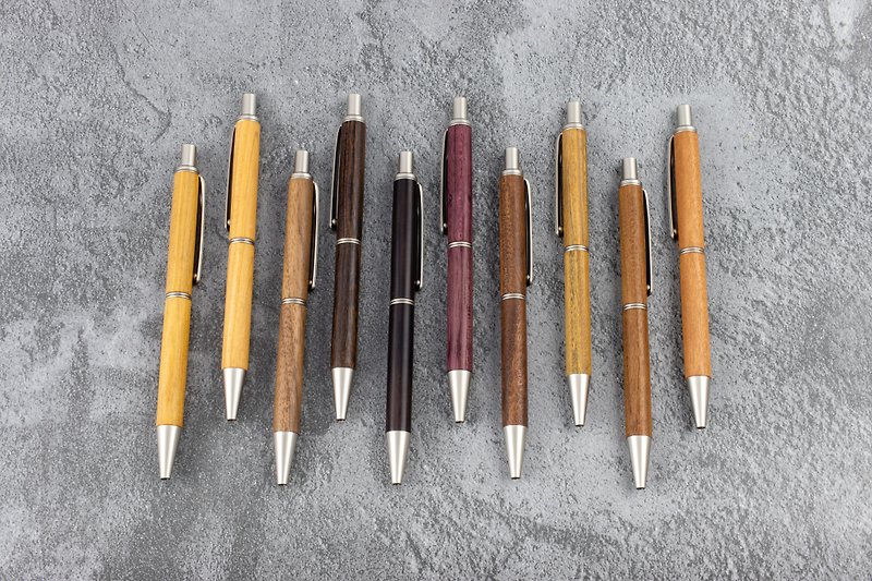 木制手工按压式钢珠笔 含雷射刻字 定制 木头笔【Satin Nickel】 - 钢珠笔 - 木头 多色