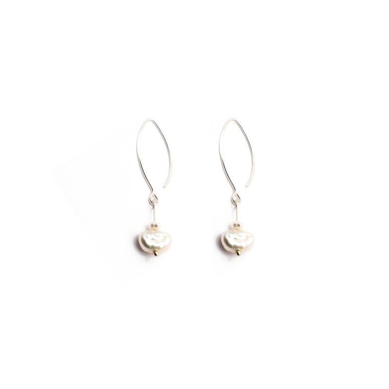 Flow - 线 鱼钩耳环(珍珠垂坠) Line Hook earring(dangle pearl) - 耳环/耳夹 - 珍珠 银色