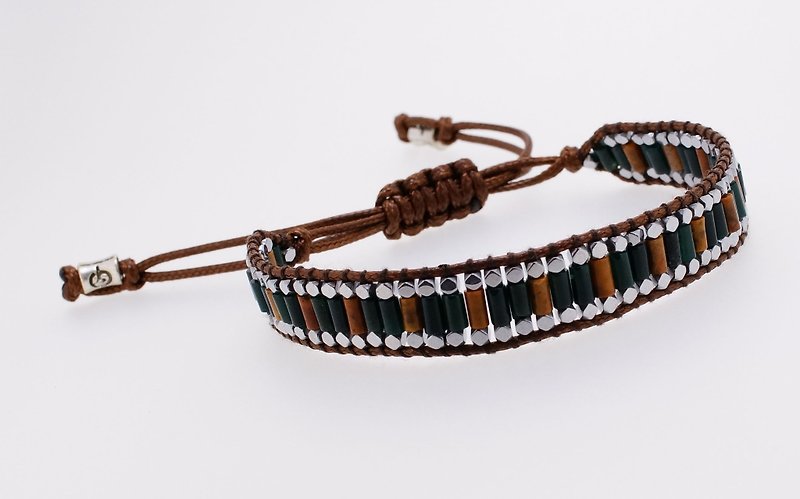 手织小柱管非洲玛瑙黑胆石拉绳手錬 ( Handmade Gems Bracelet ) - 手链/手环 - 宝石 多色