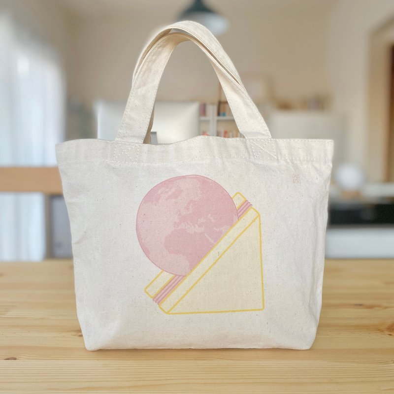 PICNIC - Planet Ham Sandwich // mini tote bag - 手提包/手提袋 - 棉．麻 粉红色