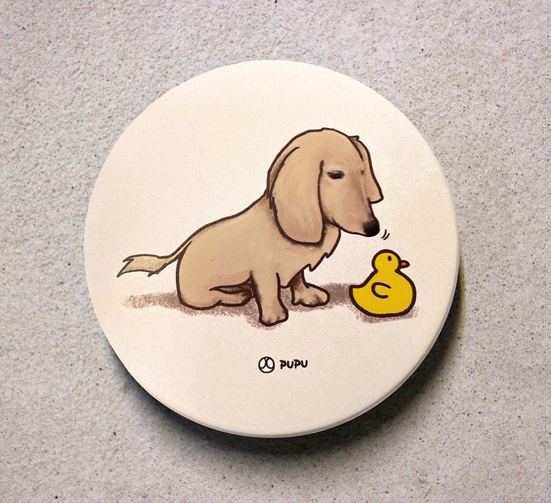 腊肠狗鸭鸭-腊肠犬-原创插画 -MIT莺歌-UV直喷-陶瓷吸水杯垫-文 - 杯垫 - 瓷 