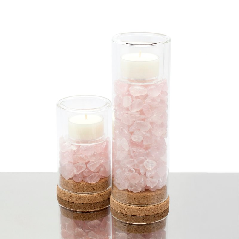 Natural Rose Quartz Candle Holder 天然粉水晶烛台-套组 - 蜡烛/烛台 - 宝石 粉红色