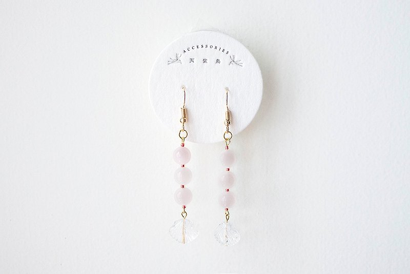 手工耳环 - 粉晶美人鱼 - 耳环/耳夹 - 玉石 粉红色