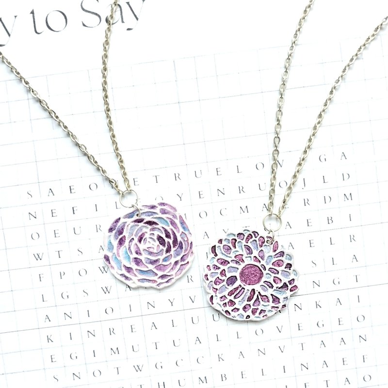 A Longing - Zinnia and Camellia flower polymer clay necklace - 项链 - 粘土 多色
