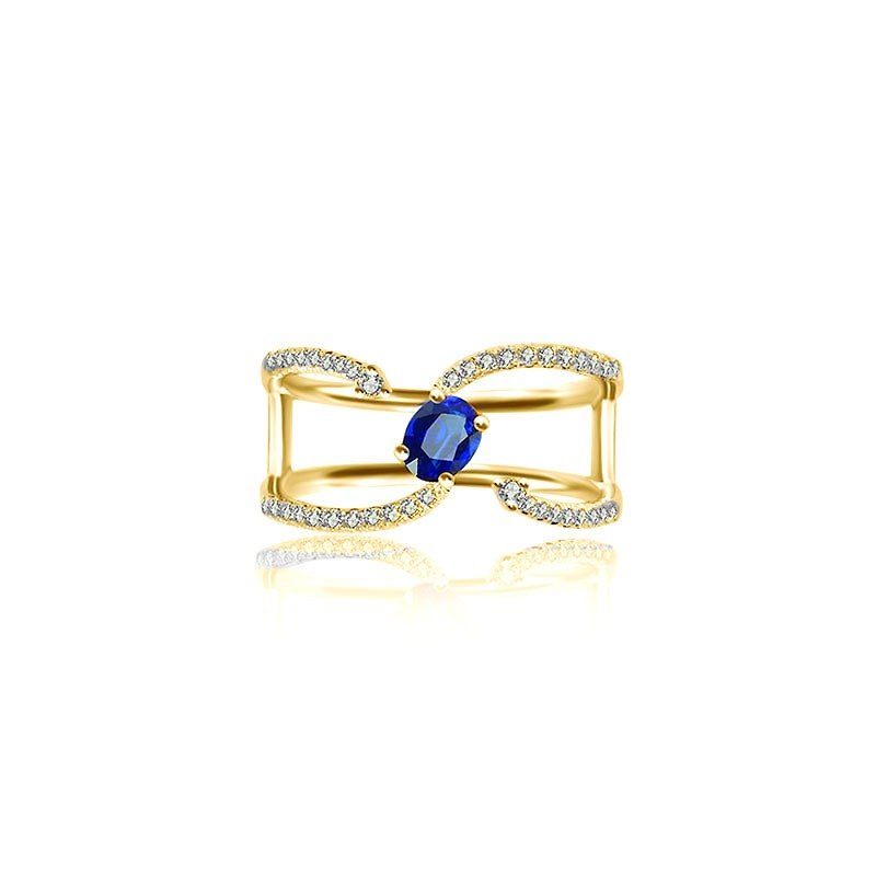 18k蓝宝石流线形钻石戒指 - 戒指 - 宝石 蓝色